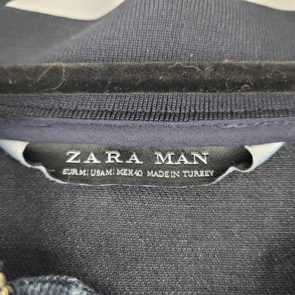 Zara Man Pinstripe Denim Bomber Jacket - Picture 5 of 7